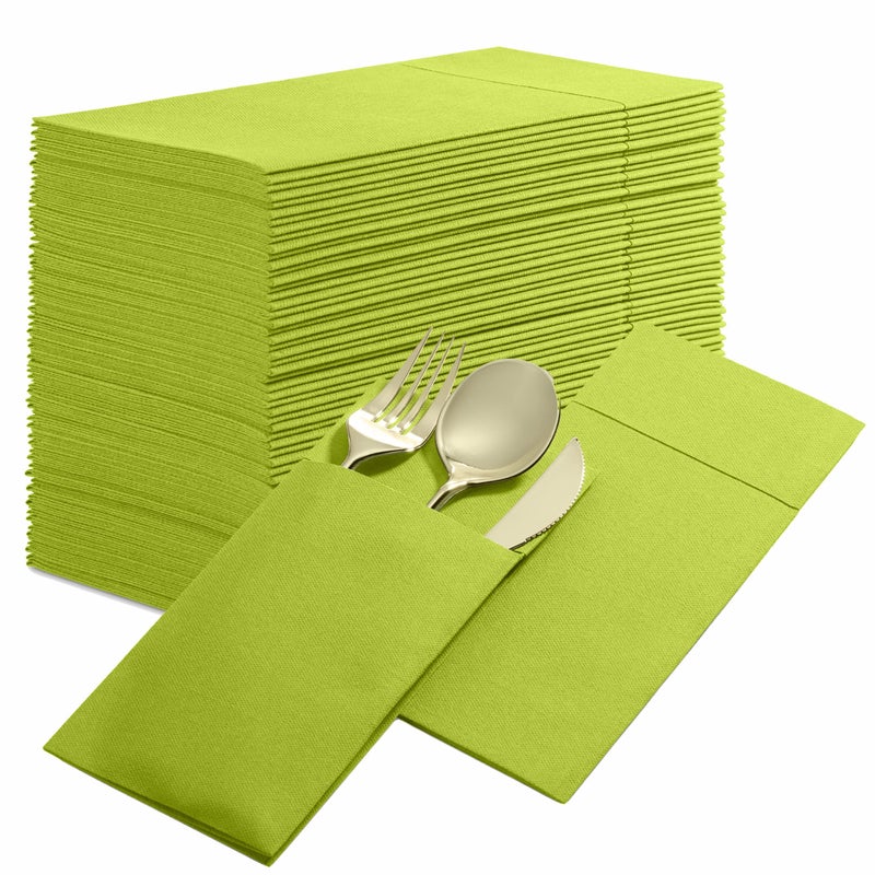 50Pack Disposable LinenFeel Dinner Napkins with Builtin Flatware Pocket KIWI Prefolded Cloth Like Paper Napkins For Dinner Wedding Or Party Silverware NOT Included