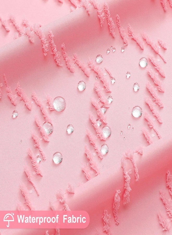 Craidlela Boho Farmhouse Woven Fabric Shower Curtain, Pink Tufted Chevron Stripes Textured Minimalist Design with Tassels Bathroom Decor Curtain for Home or Hotel, 72 x 72 - Image 4