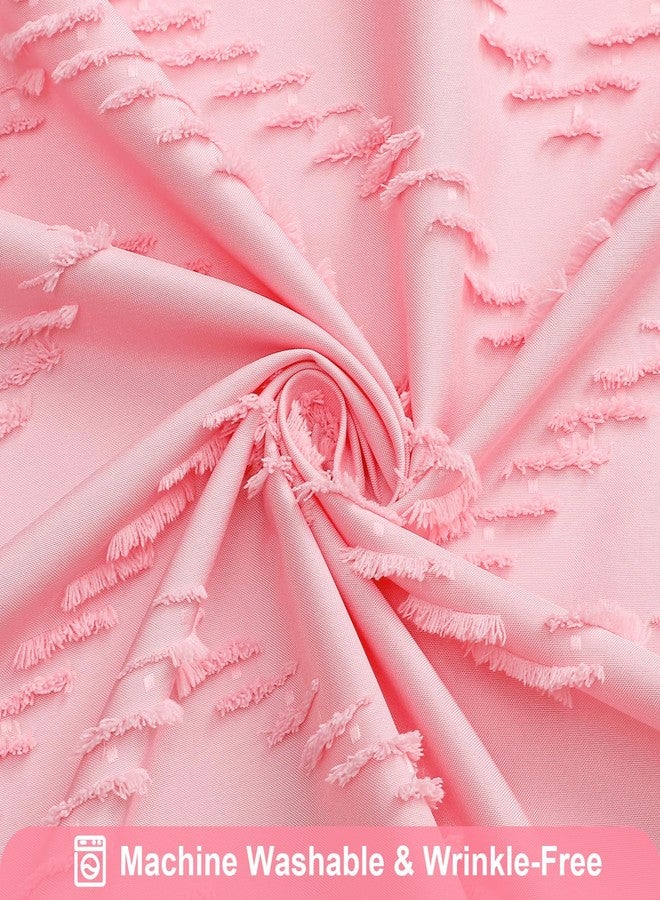 Craidlela Boho Farmhouse Woven Fabric Shower Curtain, Pink Tufted Chevron Stripes Textured Minimalist Design with Tassels Bathroom Decor Curtain for Home or Hotel, 72 x 72 - Image 2