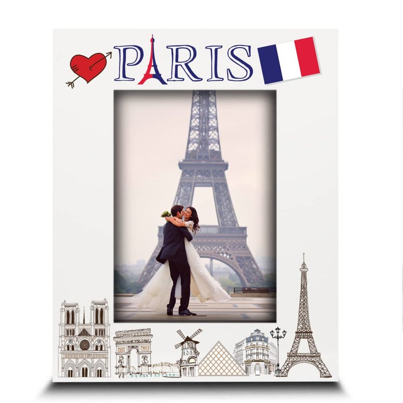 BELLA BUSTAParis Picture frameWedding Honeymoon Vacation in Paris UV Print Eiffel Tower Paris symbols Design set 5x7 Vertical