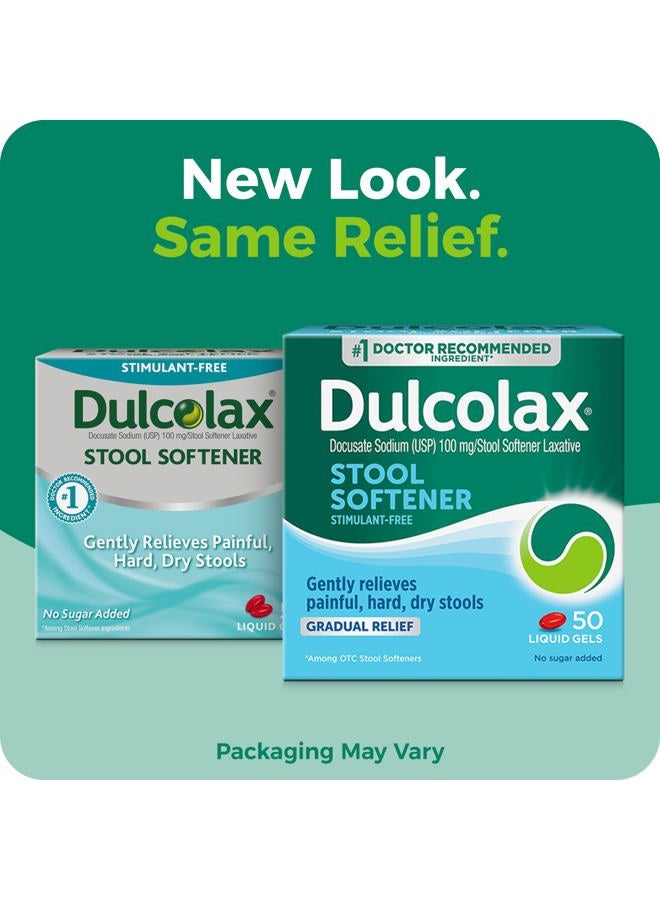 DULCOLAX Stool Softener Laxative Liquid Gel Capsules, Gentle Constipation Relief for Hard, Dry Stools, Docusate Sodium 100 mg, 50 Count - Image 2
