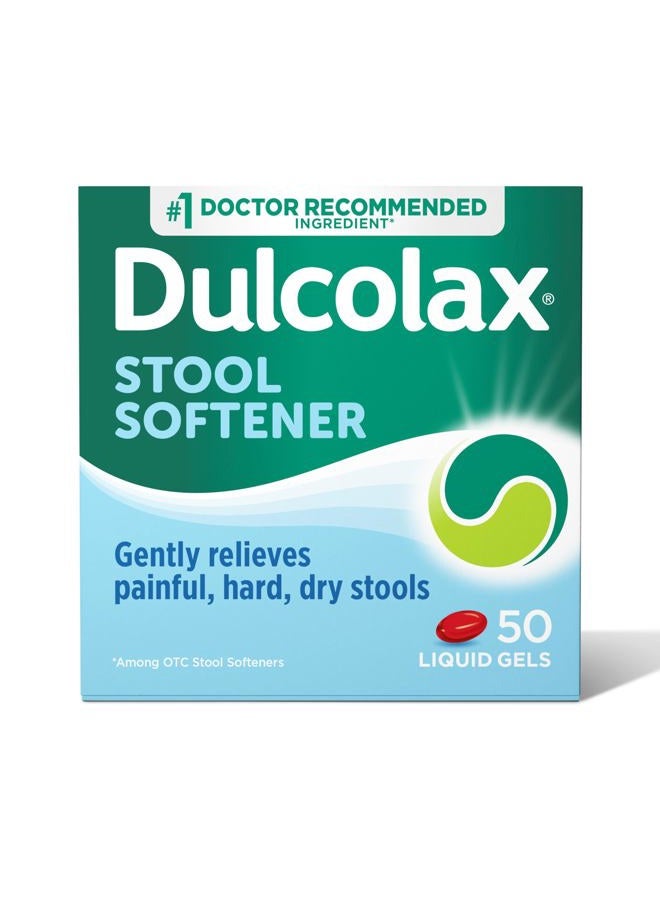DULCOLAX Stool Softener Laxative Liquid Gel Capsules, Gentle Constipation Relief for Hard, Dry Stools, Docusate Sodium 100 mg, 50 Count - Image 1