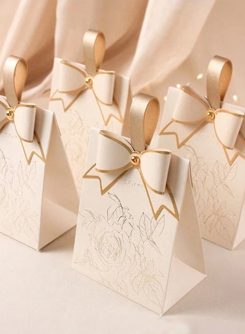 Unewshi Elegant Ivory & Gold Gift Box With Bow – Pack of 10 – Perfect For Weddings, Anniversaries, And Special Occasions - Image 2