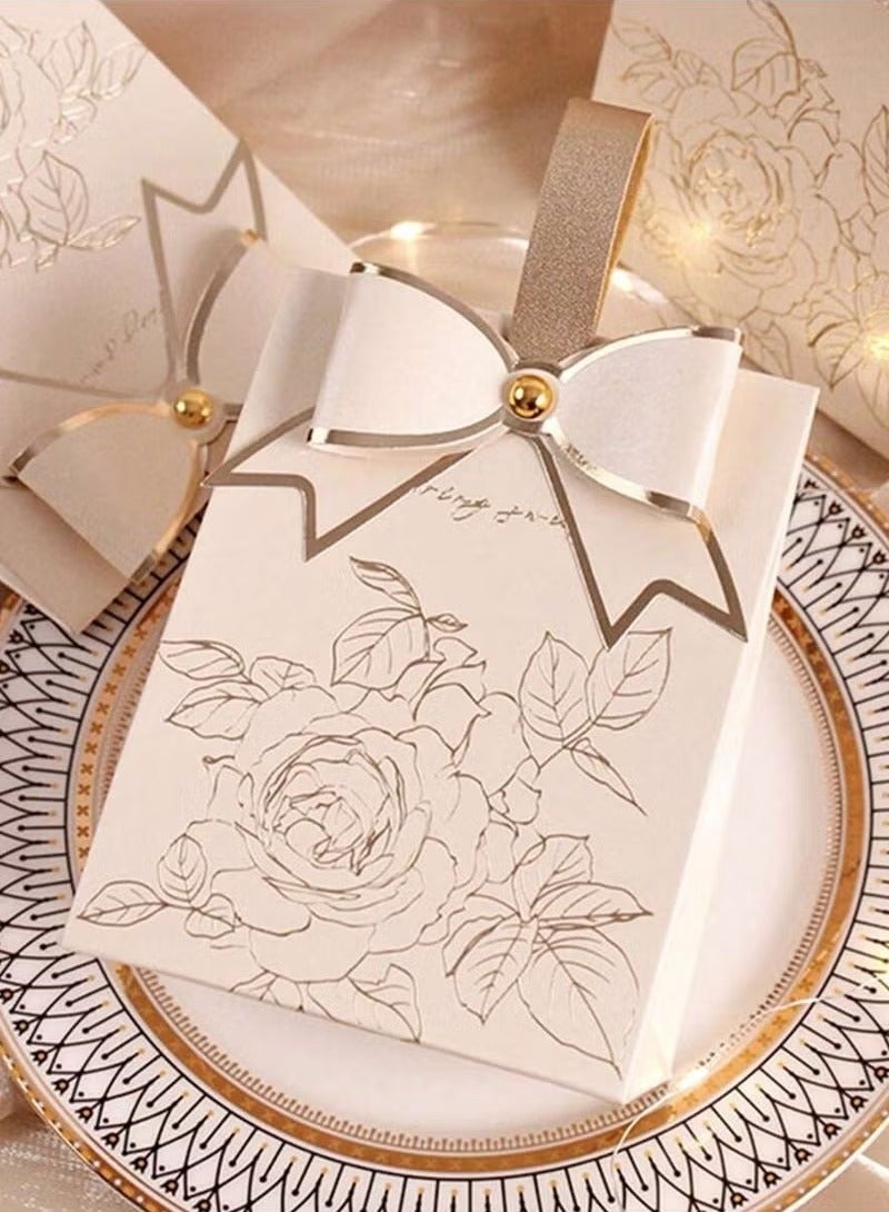 Unewshi Elegant Ivory & Gold Gift Box With Bow – Pack of 10 – Perfect For Weddings, Anniversaries, And Special Occasions - Image 3