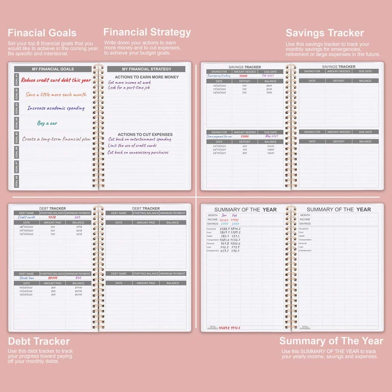 Nokingo Budget Planner - Monthly Finance Organizer with Expense Tracker Notebook to Manage Your Money Effectively, Undated Finance Planner/Account Book, Start Anytime, 1 Year Use, A5, Rose - Image 5
