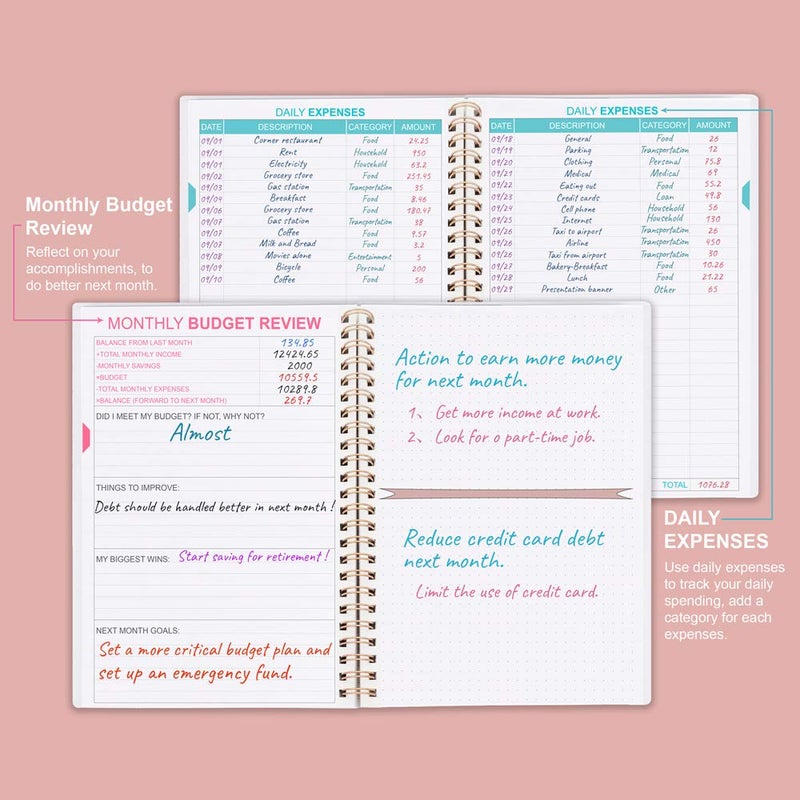 Nokingo Budget Planner - Monthly Finance Organizer with Expense Tracker Notebook to Manage Your Money Effectively, Undated Finance Planner/Account Book, Start Anytime, 1 Year Use, A5, Rose - Image 3