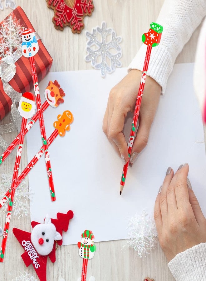 Qpout 16pcs Christmas Pencils Assortment with Giant Eraser Topper Decorated with Santa Christmas Tree for Christmas School Party Favor Supplies Accessories Goodie Bag Stocking Filler - Image 4