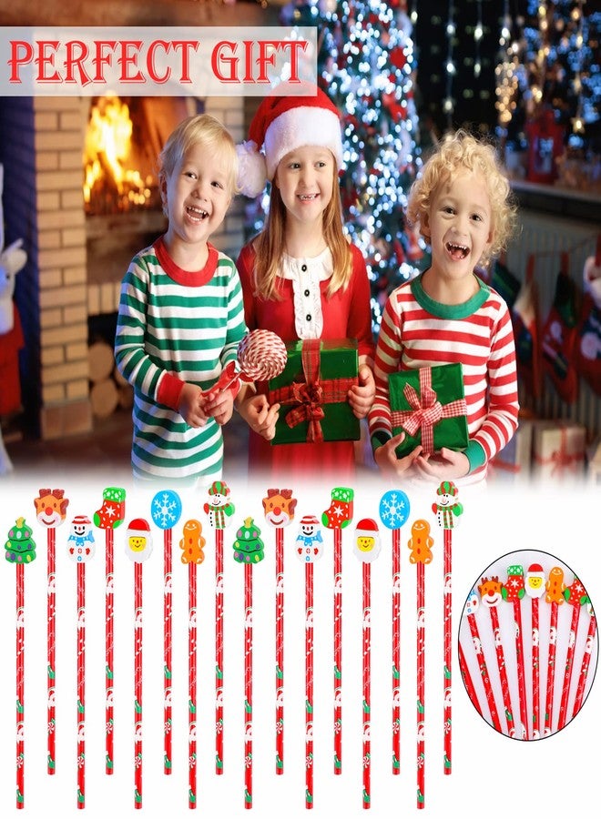 Qpout 16pcs Christmas Pencils Assortment with Giant Eraser Topper Decorated with Santa Christmas Tree for Christmas School Party Favor Supplies Accessories Goodie Bag Stocking Filler - Image 5