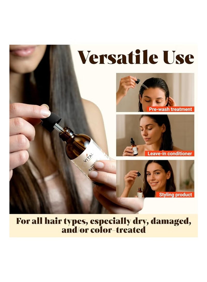VITAL 100% Organic Batana Oil for Hair Growth - Strengthens Hair, Reduces Breakage, Enhances Shine - Raw and Pure, Non-Greasy - No Silicones, Sulfates, or Parabens - All Hair Types - 60ml - Image 4