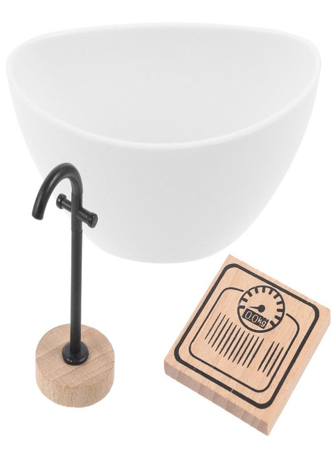 Vaguelly 1set Miniature Dollhouse Bathroom Furniture Set Realistic Bathtub Faucet Weighing Scale Scale Decorative Toy for Imaginative Play Safe DIY Landscape Decor - Image 1