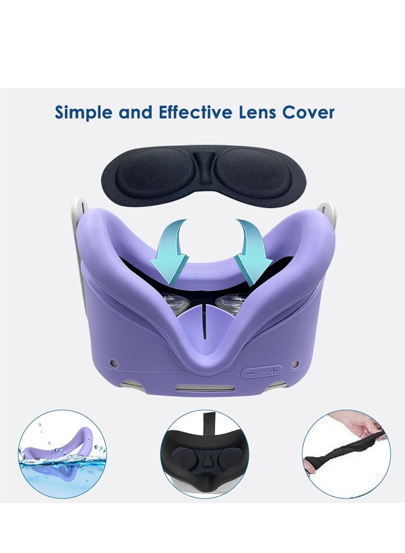VR Cover Accessories Set Compatible with Meta Quest 2, MLemonVR Silicone VR Shell, Controller Grips u0026 Face Cover, Button Caps, Lens Cover + Glasses Cloth Set for Quest 2 (Purple, for Quest 2) - Image 5