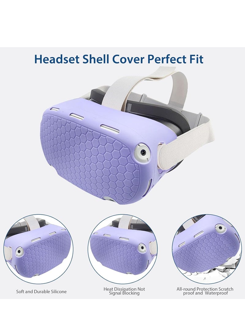 VR Cover Accessories Set Compatible with Meta Quest 2, MLemonVR Silicone VR Shell, Controller Grips u0026 Face Cover, Button Caps, Lens Cover + Glasses Cloth Set for Quest 2 (Purple, for Quest 2) - Image 2