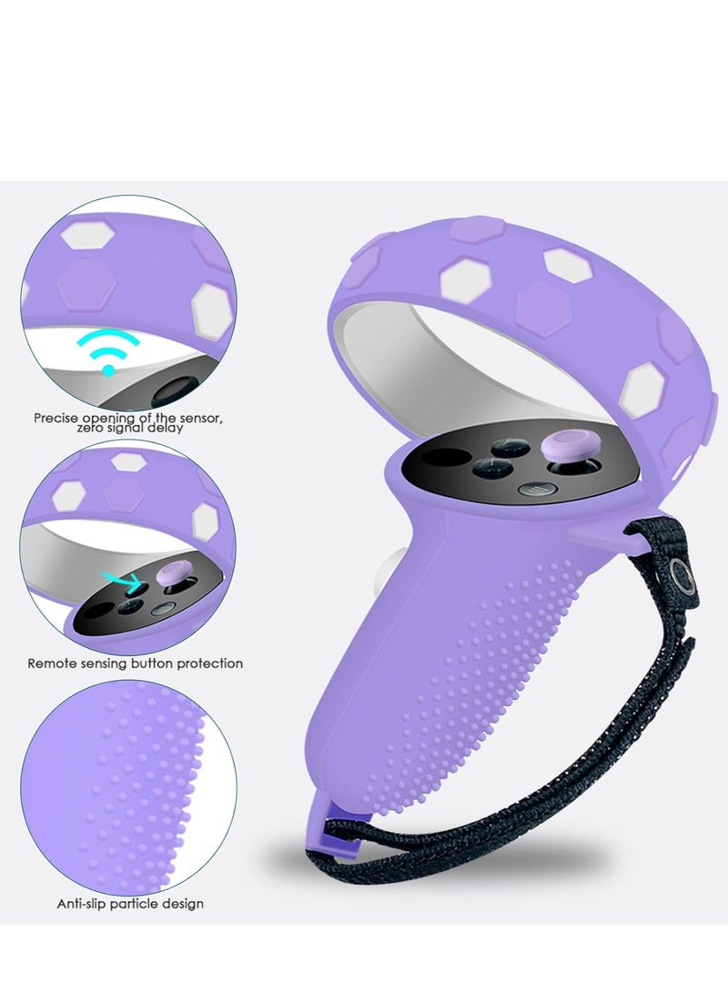 VR Cover Accessories Set Compatible with Meta Quest 2, MLemonVR Silicone VR Shell, Controller Grips u0026 Face Cover, Button Caps, Lens Cover + Glasses Cloth Set for Quest 2 (Purple, for Quest 2) - Image 3