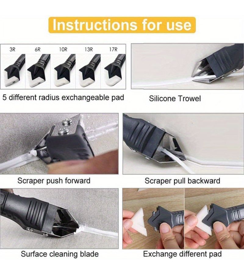 3 In 1 Caulking Tool Black With Ergonomic Handle Durable Plastic For Sealing Cleaning And Scraping Glue - Image 3