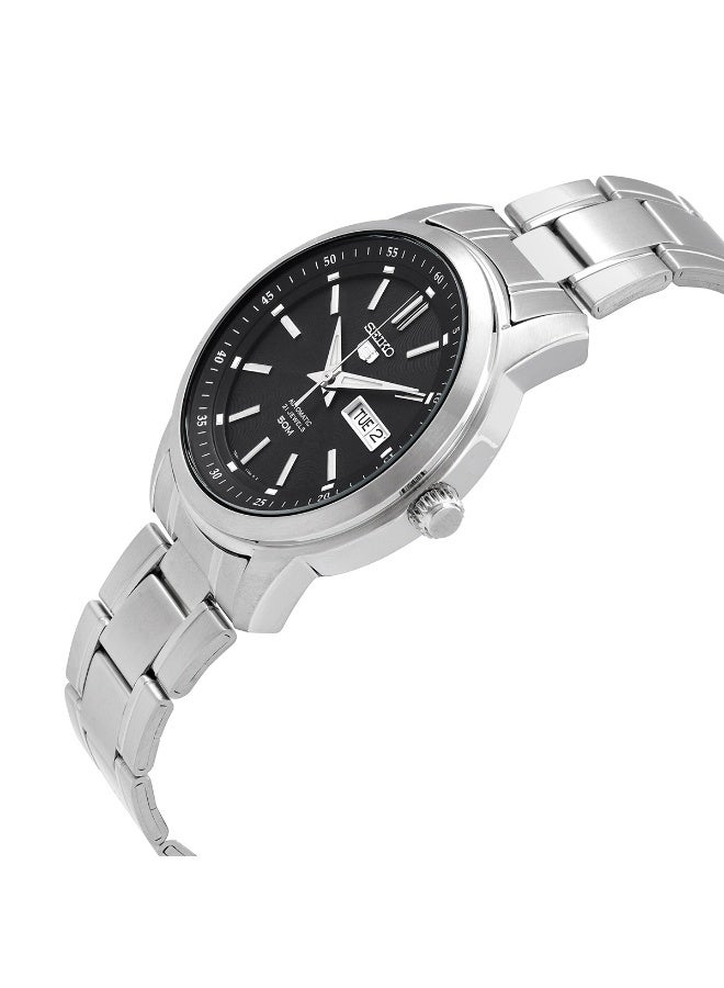 Seiko 5 Automatic Men’s Watch SNKM87K1, 43 mm Black Dial, Silver Stainless Steel Case & Bracelet, 50 m WR - Image 2