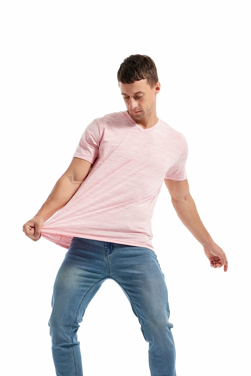 KLIEGOU Men's V Neck T Shirts - Casual Stylish Tees for Men Red-White.XL - Image 4