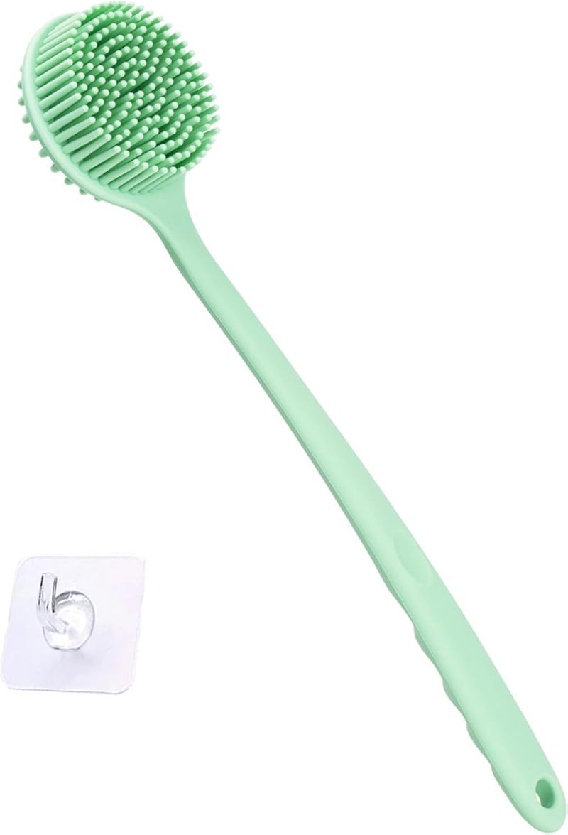 Silicone Back Scrubber, Long Handle Soft Bristles Bath Brush with Massage Beads, Body Shower Washing Brush Wet or Dry Cleaning Spa Brushing for Men and Women, 14.8 x 3.3 inches