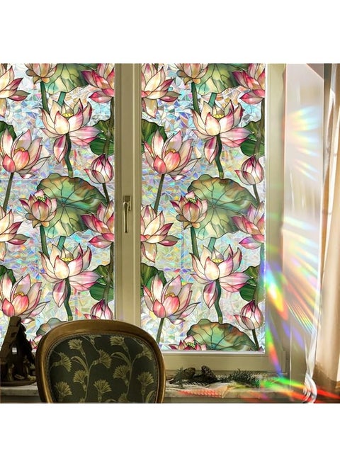 Double Sided Stained Glass Window Film Reusable Sun Blocking Static Cling Window Stickers Non Adhesive Removable Window Tint For Home 43X100Cm