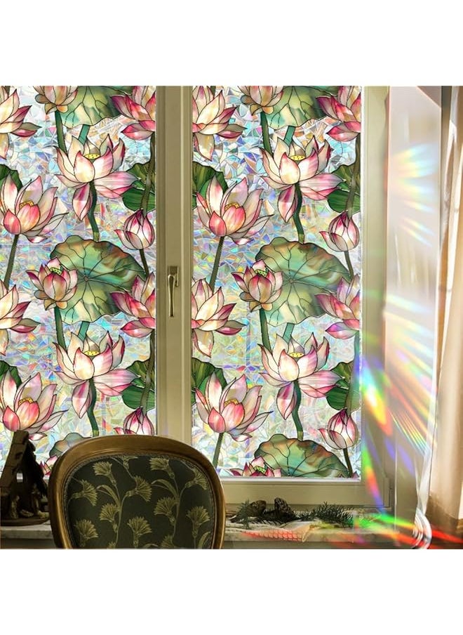 Double Sided Stained Glass Window Film Reusable Sun Blocking Static Cling Window Stickers Non Adhesive Removable Window Tint For Home 43X100Cm