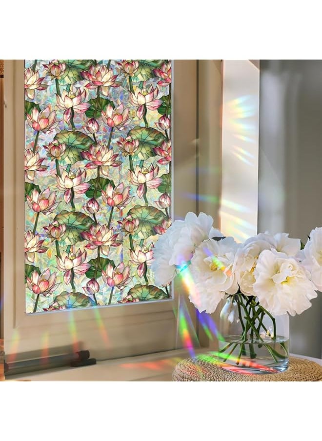 Double Sided Stained Glass Window Film Reusable Sun Blocking Static Cling Window Stickers Non Adhesive Removable Window Tint For Home 43X100Cm