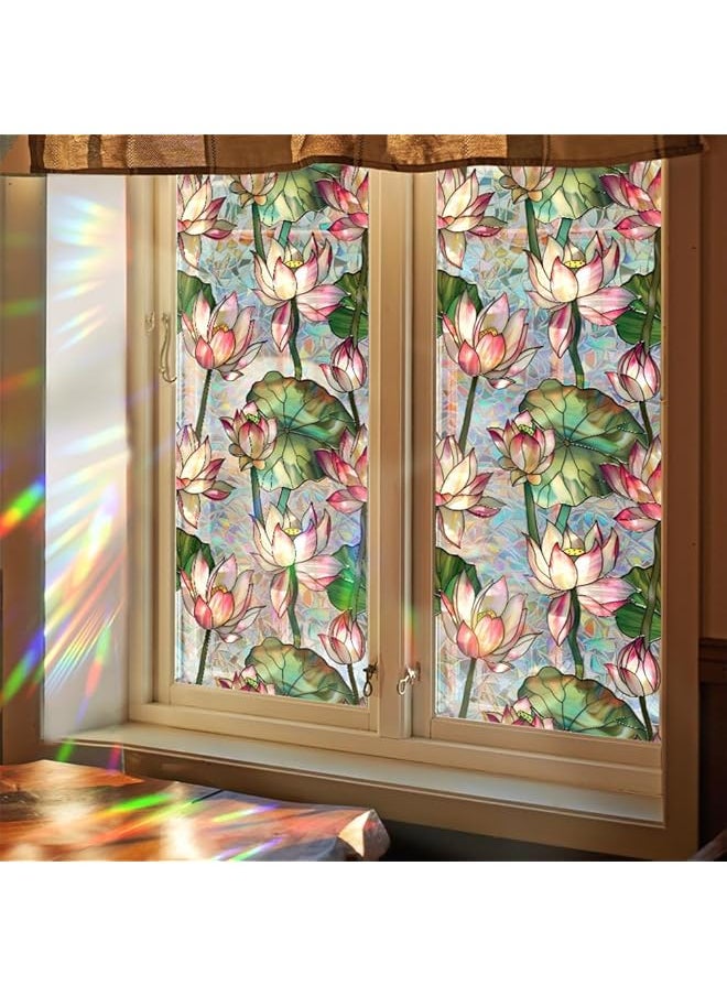 Double Sided Stained Glass Window Film Reusable Sun Blocking Static Cling Window Stickers Non Adhesive Removable Window Tint For Home 43X100Cm