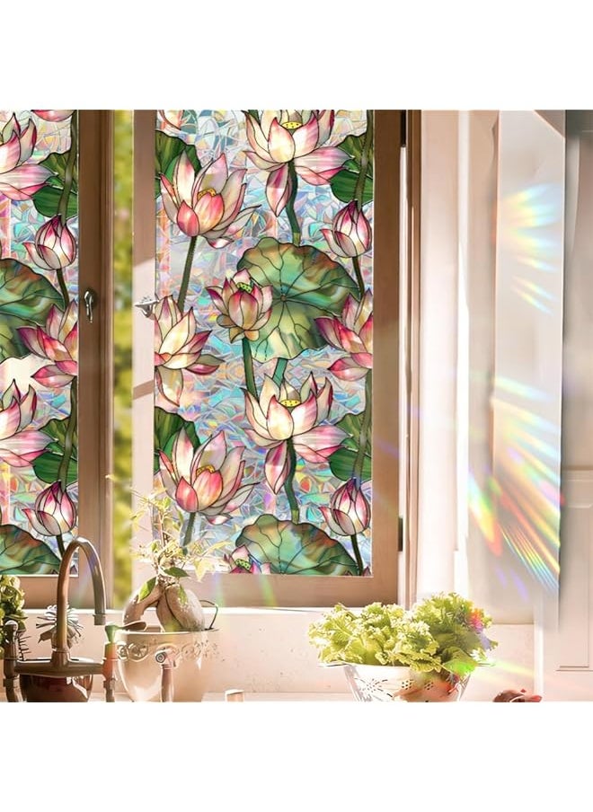 Double Sided Stained Glass Window Film Reusable Sun Blocking Static Cling Window Stickers Non Adhesive Removable Window Tint For Home 43X100Cm