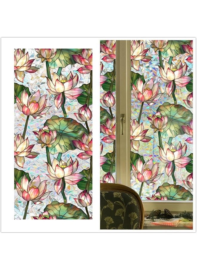 Double Sided Stained Glass Window Film Reusable Sun Blocking Static Cling Window Stickers Non Adhesive Removable Window Tint For Home 43X100Cm