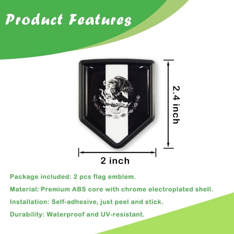 Newperlite Black Mexico Flag Decal Sticker Car Emblem Mexican Flag Car Decoration Accessories Shield for Truck Vehicles Cars, 2 Pack - Image 2
