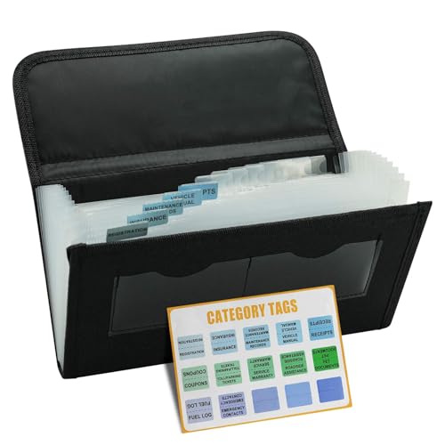 MANUTEX Vehicle Glove Box Organizer Large Capacity Car Registration and Insurance Holder for Car Documents License Cards with 13 Pocket Expanding File Folder 2 Cards Pockets - Image 1