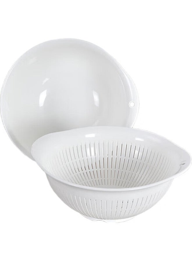 Asvel Imported Double-Layer Colander Drainer Basket For Kitchen, Fruit And Vegetable Washing, Rice Strainer, White - Image 2