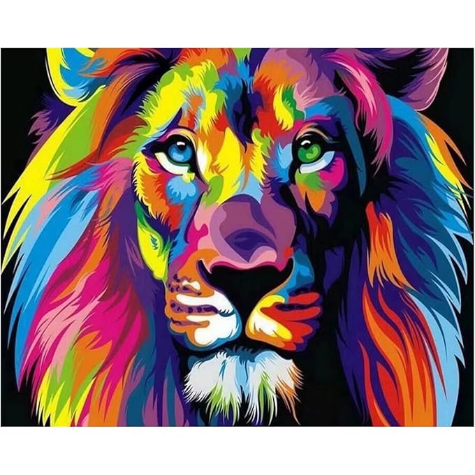 أكس سبرينج الطلاء بالأرقام ، لوحة زيتية نقية مرسومة يدويا صديقة للبيئة للأطفال البالغين والمبتدئين ، لوحة قماشية DIY بأرقام مناسبة لتزيين الجدران المنزلية ، أسد ملون 40x50 سم