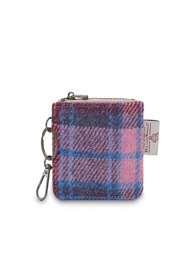 محفظة Islander The Card Zip Wallet مصنوعة من جلد المايكروفايبر وقماش هاريس تويد (نقشة الترتان الوردي والأزرق)