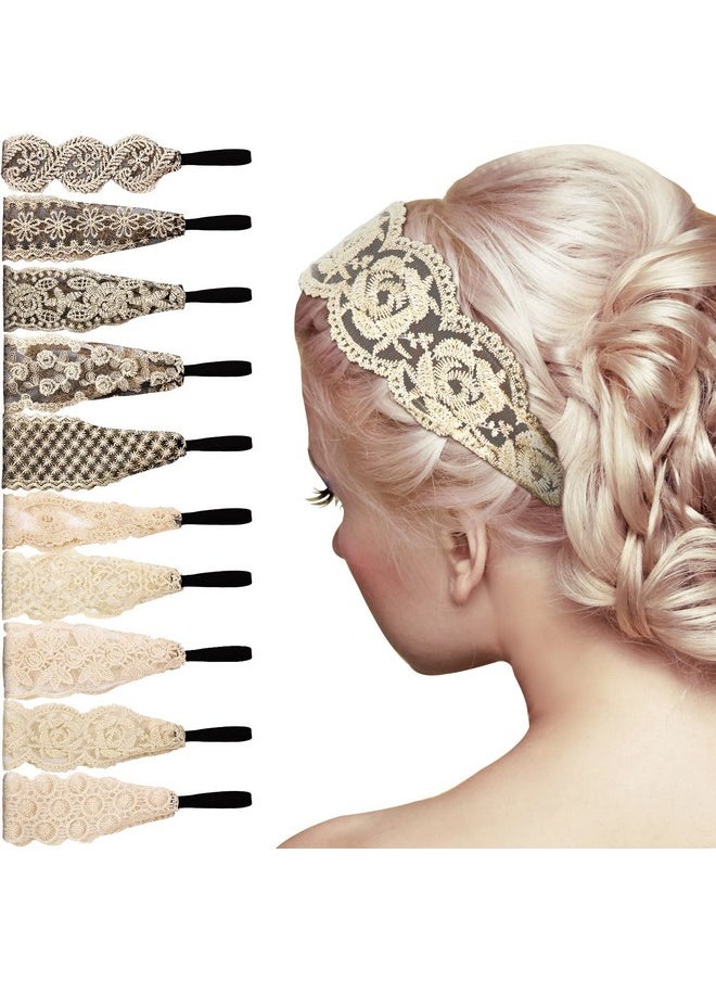Dilunave 10 Pieces Lace Headbands For Women Elastic Dressy Women Headbands Cute Lace Stretch Headbands Cloth Elegant Headband Women Hair Accessories Headbands Lace Hairbands Wide Headwrap For Girls Teens  - Image 2