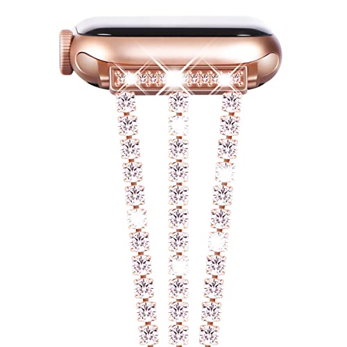 NewWays Compatible for Apple Watch Band 46mm Series 11 10 9 8 7 45mm 44mm SE Series 6 5 4 3 42mm(Series3), Sparkling Bling Diamonds Bracelet for iWatch Band Womens, Rosegold - Image 1
