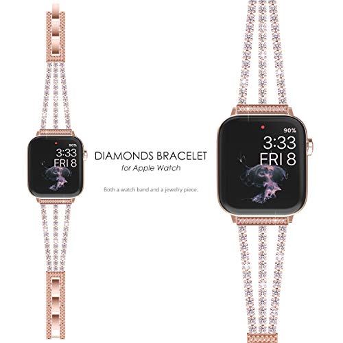 NewWays Compatible for Apple Watch Band 46mm Series 11 10 9 8 7 45mm 44mm SE Series 6 5 4 3 42mm(Series3), Sparkling Bling Diamonds Bracelet for iWatch Band Womens, Rosegold - Image 2