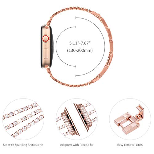 NewWays Compatible for Apple Watch Band 46mm Series 11 10 9 8 7 45mm 44mm SE Series 6 5 4 3 42mm(Series3), Sparkling Bling Diamonds Bracelet for iWatch Band Womens, Rosegold - Image 3