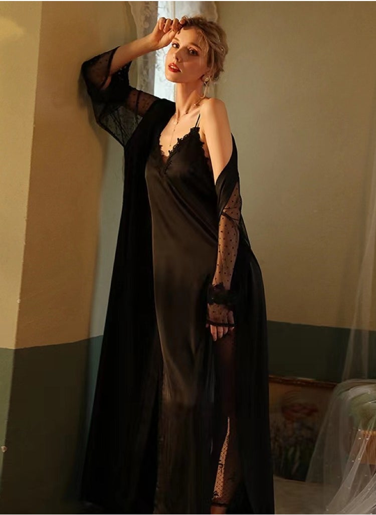 KUYING - Women's Ice Silk Nightgown Extended Strap Nightgown - Image 1