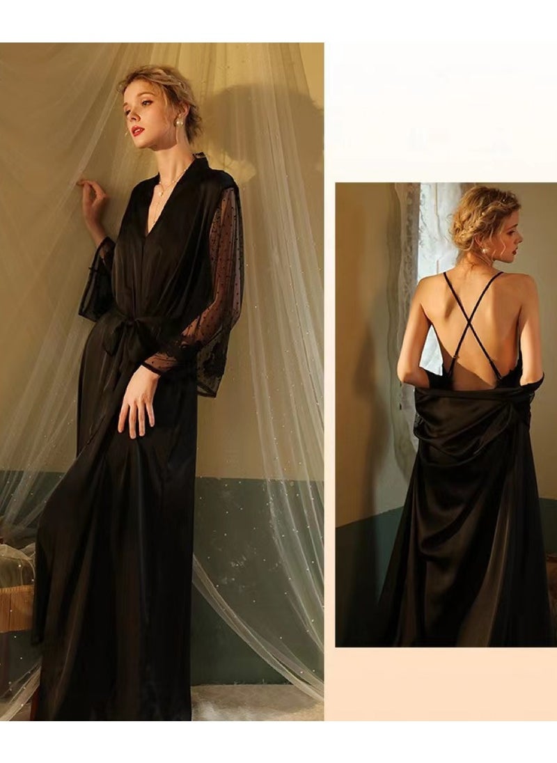 KUYING - Women's Ice Silk Nightgown Extended Strap Nightgown - Image 1