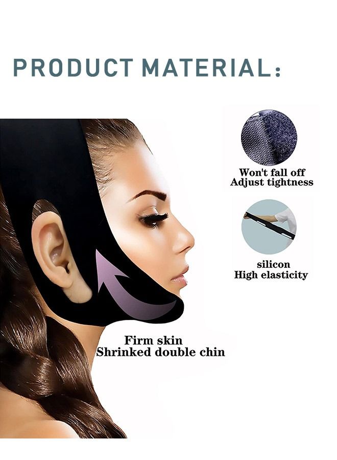 Generic V Shaped Face Pain Free Anti Wrinkle Lifting Belt, Reusable Breathable Ultra Thin Rubber Face and Neck Double Chin Adjustable Lift Bandage, Face Slimming Band for Men and Women (Black)  - Image 3