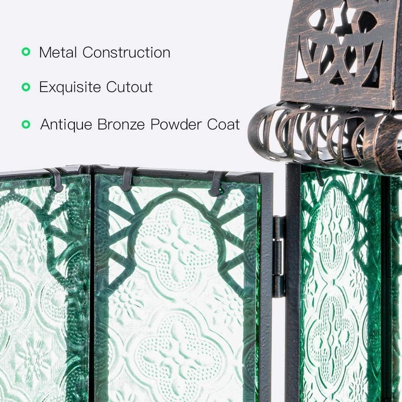 NEEDOMO Hanging Moroccan Lantern, 11'' Vintage Candle Holder, Metal Lanterns Decorative Indoor Outdoor, Table, Patio, Porch, Shelf, Gothic Home Decor (Green, Medium Size) - Image 4