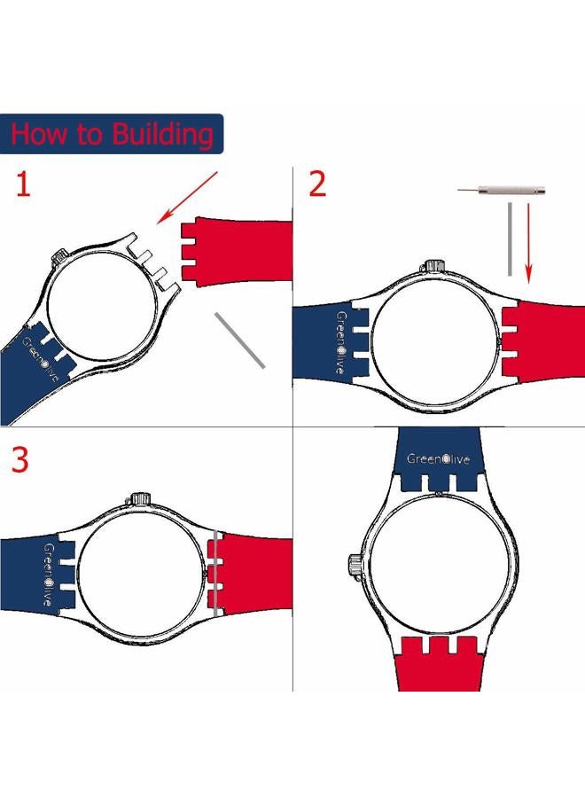 GREENOLIVE OliBoPo Silver Plated Stainless Steel Buckle Waterproof Silicone Rubber Watch Strap Watch Band, Navy Blue, 17mm, Modern - Image 5