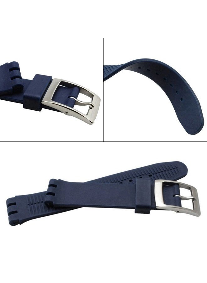 GREENOLIVE OliBoPo Silver Plated Stainless Steel Buckle Waterproof Silicone Rubber Watch Strap Watch Band, Navy Blue, 17mm, Modern - Image 4