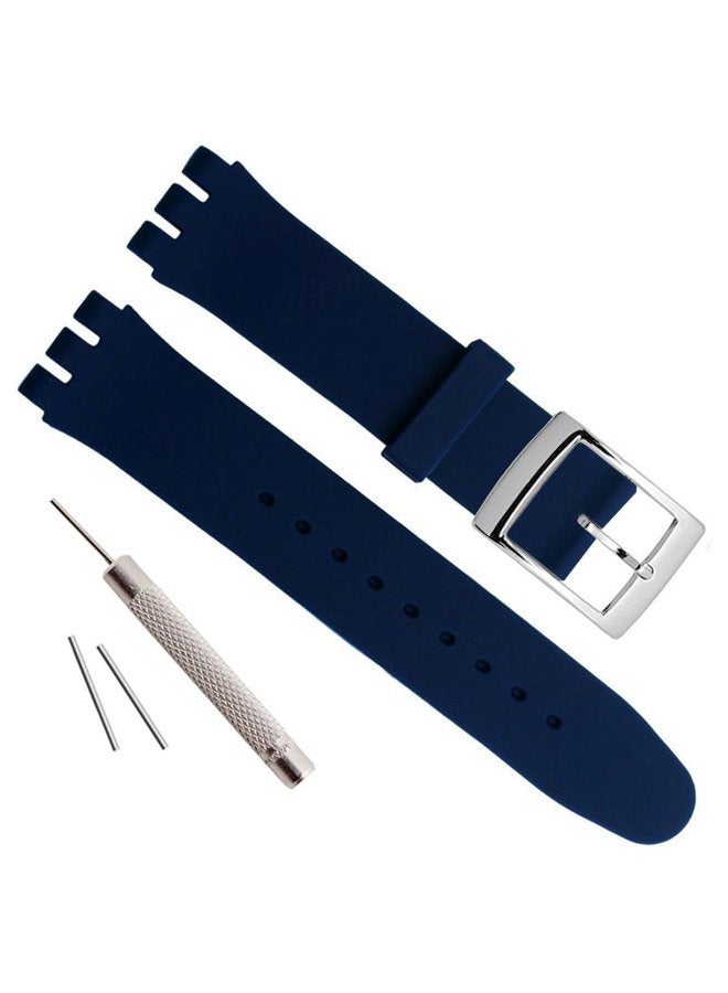 GREENOLIVE OliBoPo Silver Plated Stainless Steel Buckle Waterproof Silicone Rubber Watch Strap Watch Band, Navy Blue, 17mm, Modern - Image 1