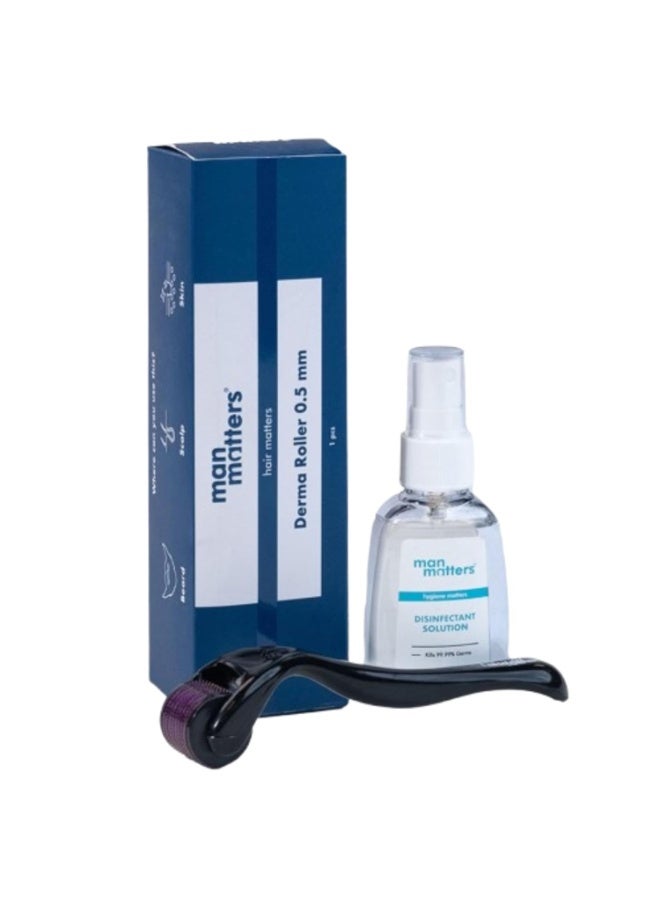 Man Matters Derma Roller With Disinfectant | 540 Micro 0.5mm Titanium Alloy Needles | Reduces Hair Fall & Stimulates Hair Follicles | Easy to use | Safe and Effective - Image 1