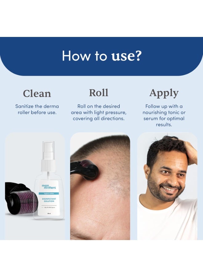 Man Matters Derma Roller With Disinfectant | 540 Micro 0.5mm Titanium Alloy Needles | Reduces Hair Fall & Stimulates Hair Follicles | Easy to use | Safe and Effective - Image 4