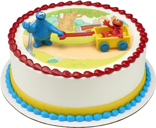 DecoPac DecoSet® Sesame Street® Let's Play Cake Topper, 2-Piece Birthday Cake Decoration with Cookie Monster and Elmo in a Free-Wheeling Wagon, Ready to Use, Food Safe - Image 5
