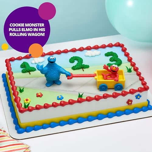 DecoPac DecoSet® Sesame Street® Let's Play Cake Topper, 2-Piece Birthday Cake Decoration with Cookie Monster and Elmo in a Free-Wheeling Wagon, Ready to Use, Food Safe - Image 3