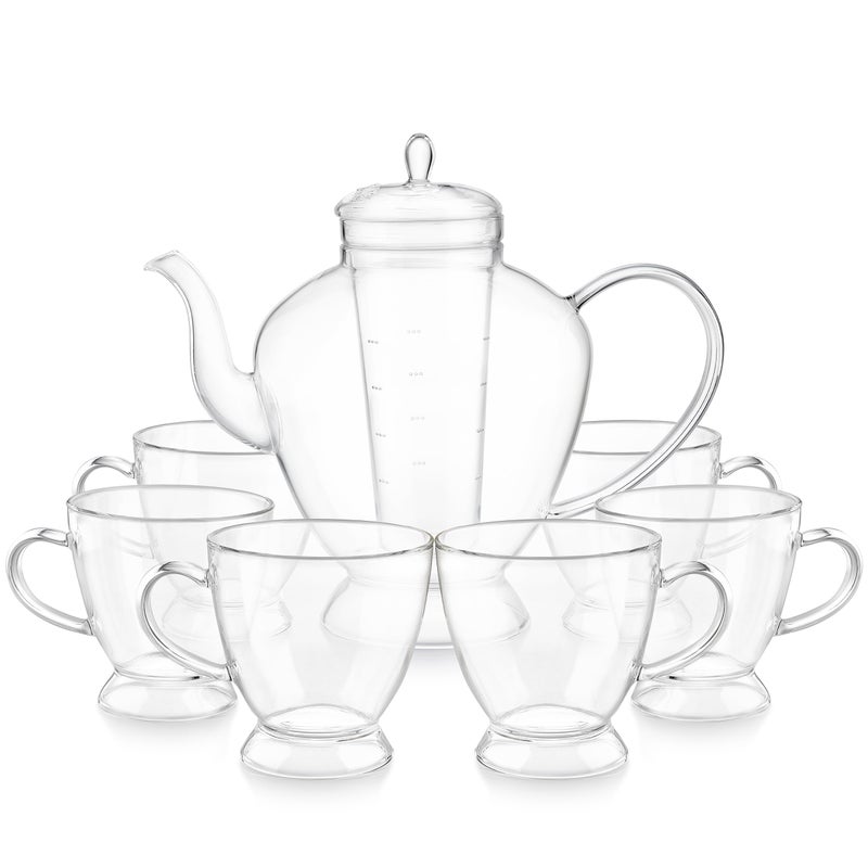 Teabloom Grand Bouquet Borosilicate Glass Tea Set for Six â€“ Elegant 50oz Teapot with Microdot Infuser & Six 8oz Teacups â€“ A Pure & Immersive Tea Experience â€“ Tea Purist's Choice - Image 2