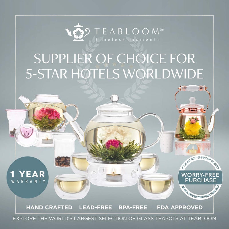 Teabloom Grand Bouquet Borosilicate Glass Tea Set for Six â€“ Elegant 50oz Teapot with Microdot Infuser & Six 8oz Teacups â€“ A Pure & Immersive Tea Experience â€“ Tea Purist's Choice - Image 4
