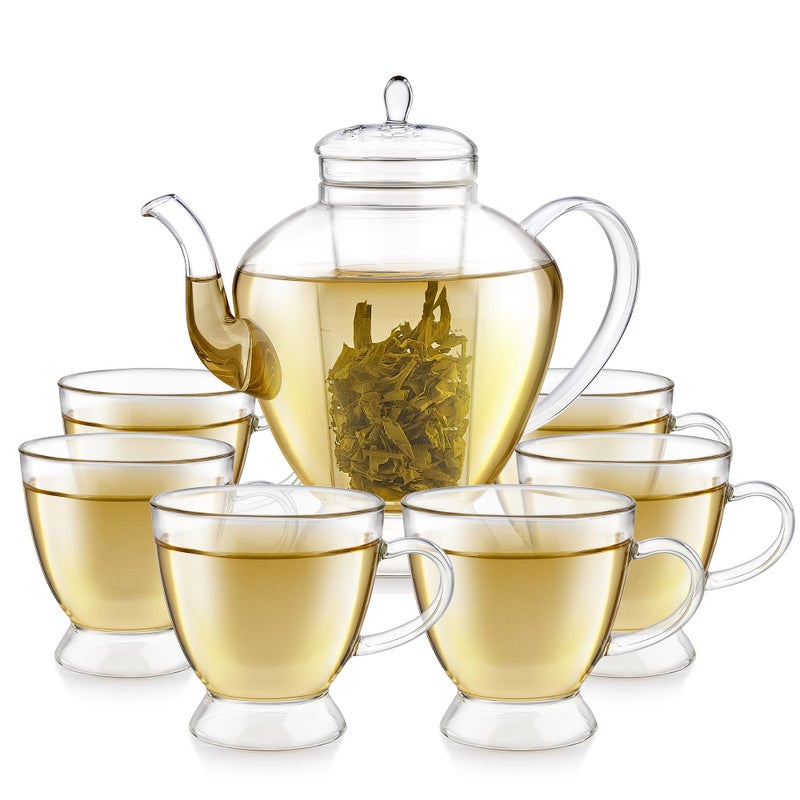 Teabloom Grand Bouquet Borosilicate Glass Tea Set for Six â€“ Elegant 50oz Teapot with Microdot Infuser & Six 8oz Teacups â€“ A Pure & Immersive Tea Experience â€“ Tea Purist's Choice - Image 1